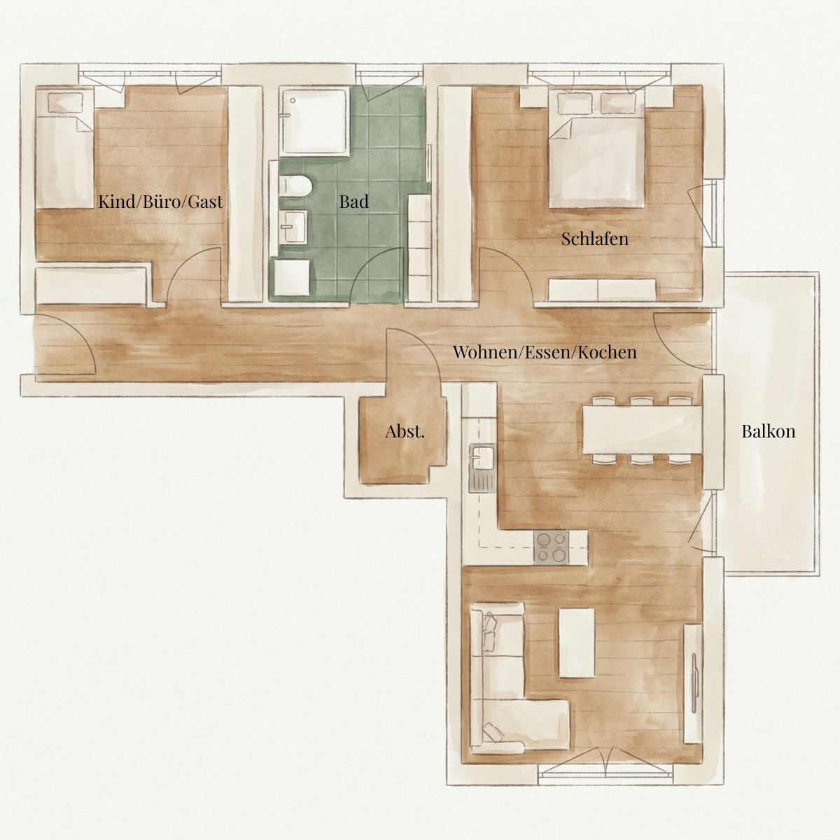 Grundriss Wohnung 1 – 83,36 m² EG