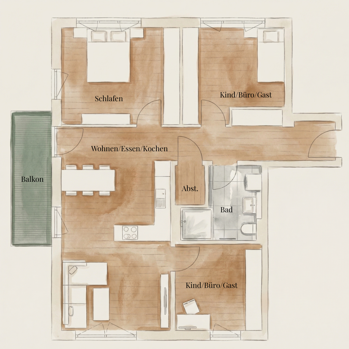 Grundriss Wohnung 6 – 90,25 m² 2. OG